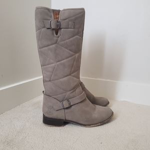 Lucky brand 5 gray quilted tall zip riding boots buckle girls youth kids shoes